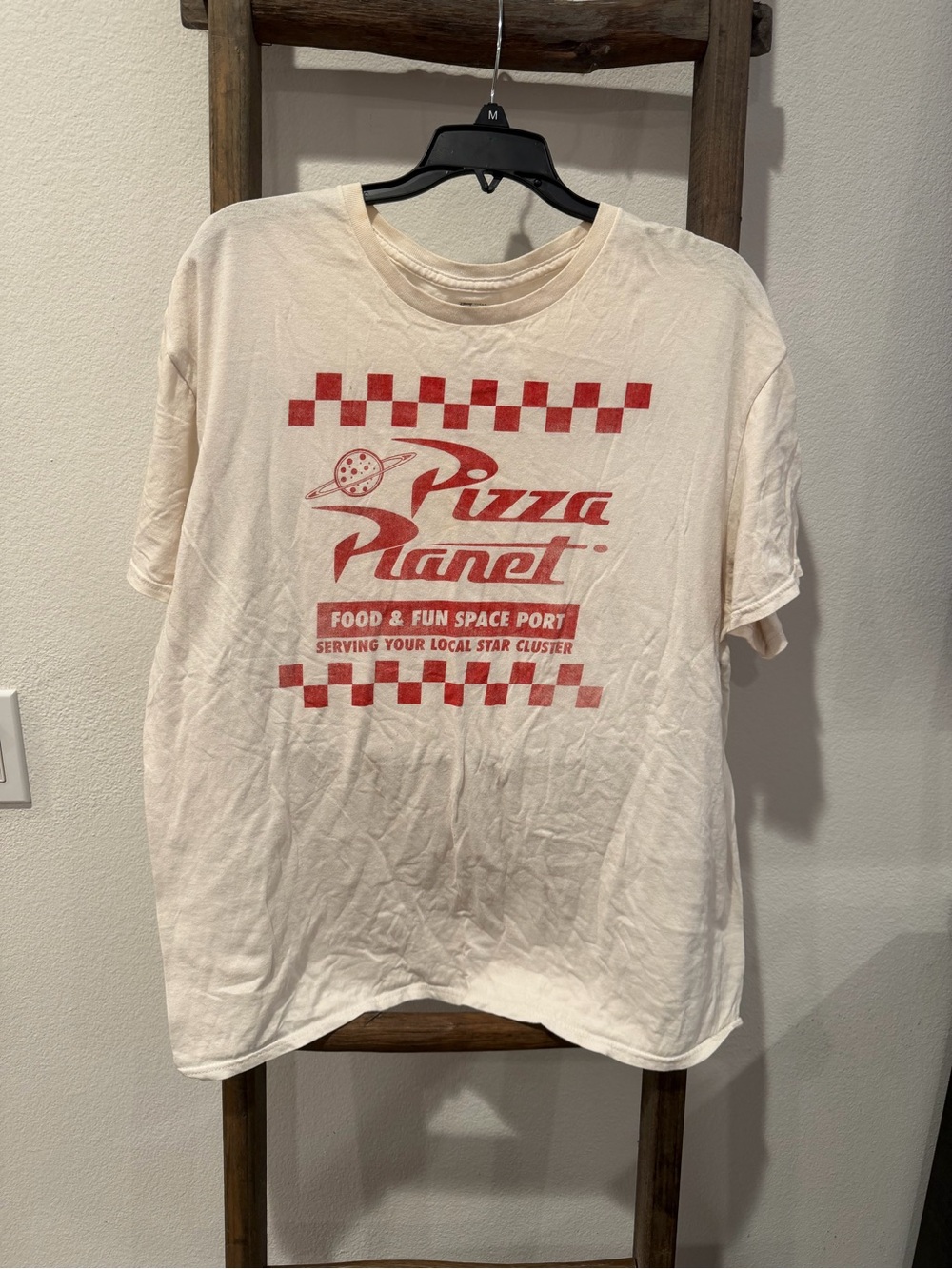 Disney Pizza Planet Tee Cream with Red Graphic